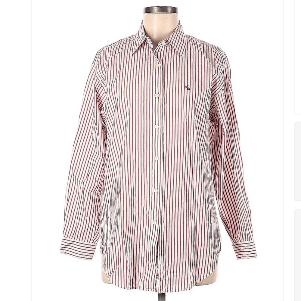 Lauren Ralph Lauren Red & White Striped Button Down Sz 8